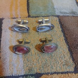 Elegant Silver and Red Cufflinks Set
